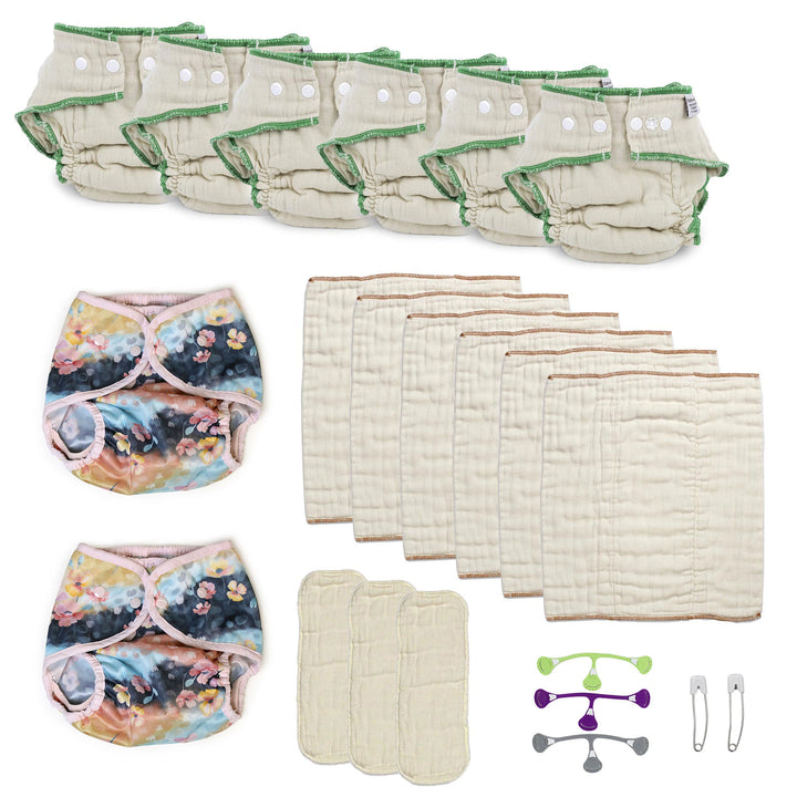 Try both kinds of organic cloth diapers with poppy flower print diaper covers