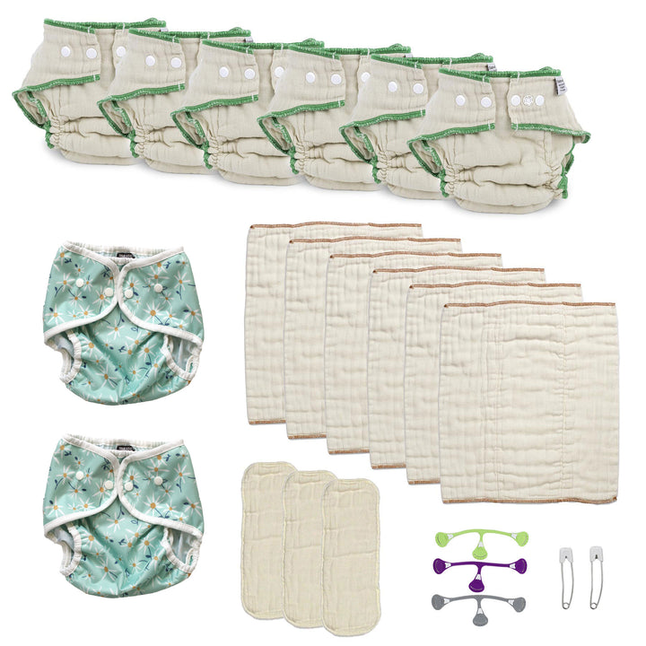 try both kinds cloth diapers for a toddler girl woodland aster print with doublers and diaper fasteners