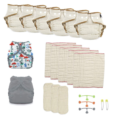 cloth diaper kit organic fitteds and prefolds  grey
