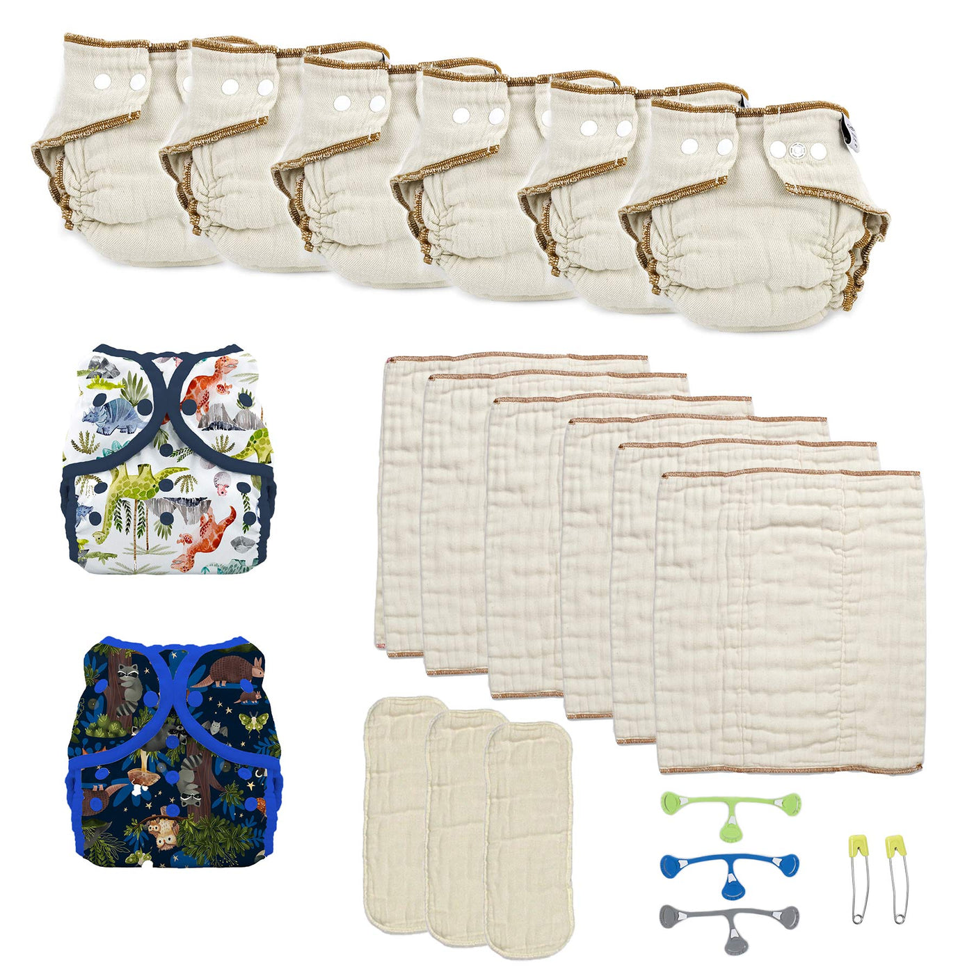 Organic diaper kit with Workhorse and prefolds dino rawr