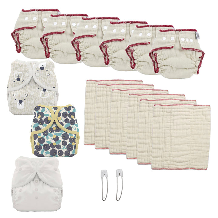 try both kinds of cloth diapers bearly birch and blueberry print diaper covers with prefolds