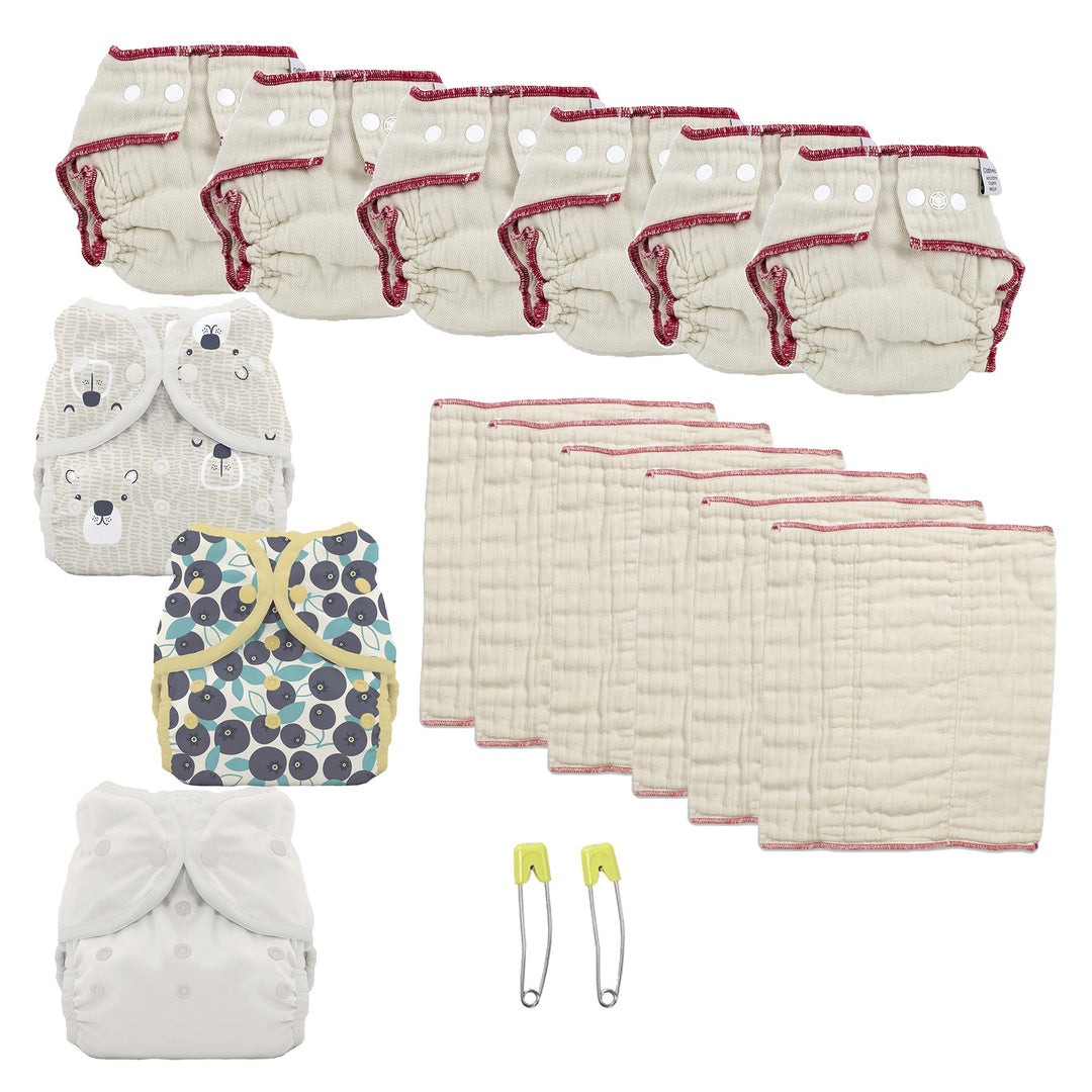 Cloth diaper kit for a 1 year old gender neutral bear print diaper cover