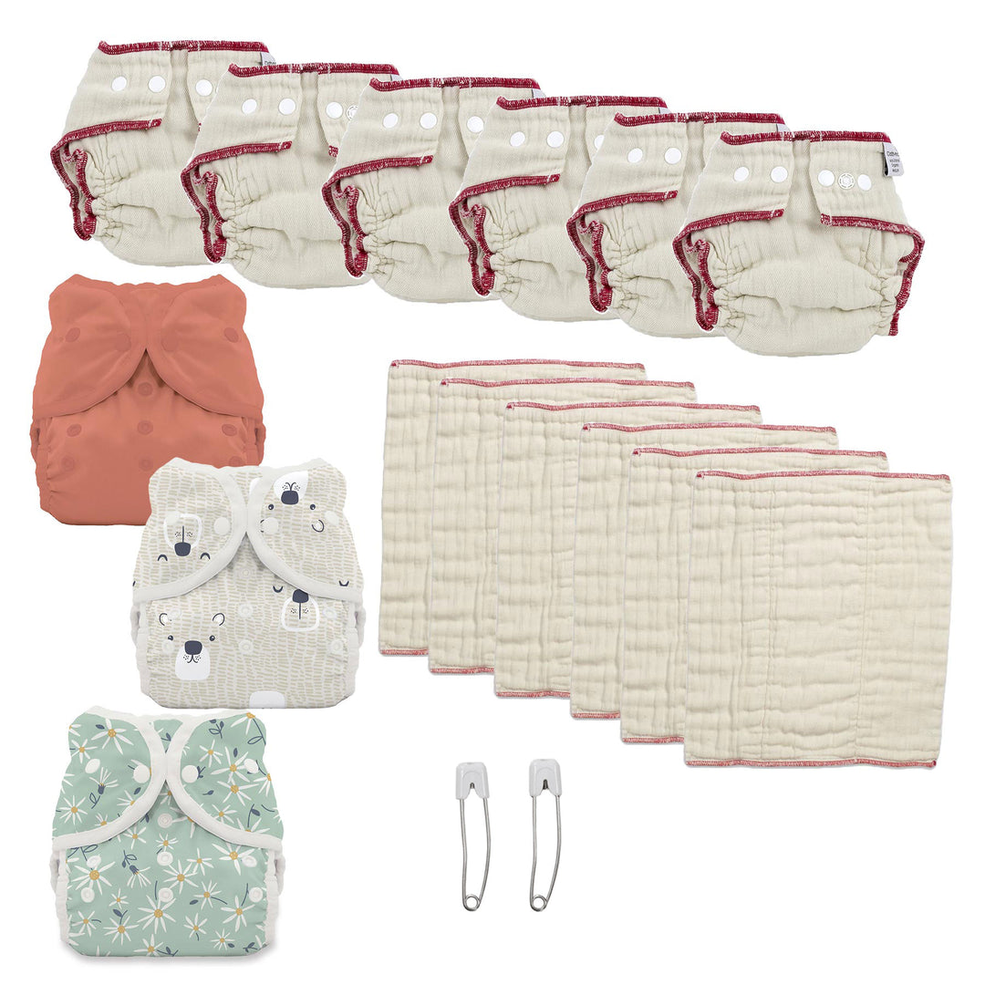 girl print cloth diaper kit with fitted and prefold diapers 