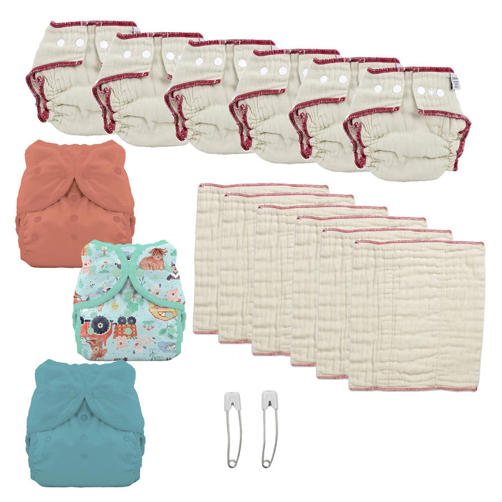 gender neutral size medium cloth diaper kit farm print