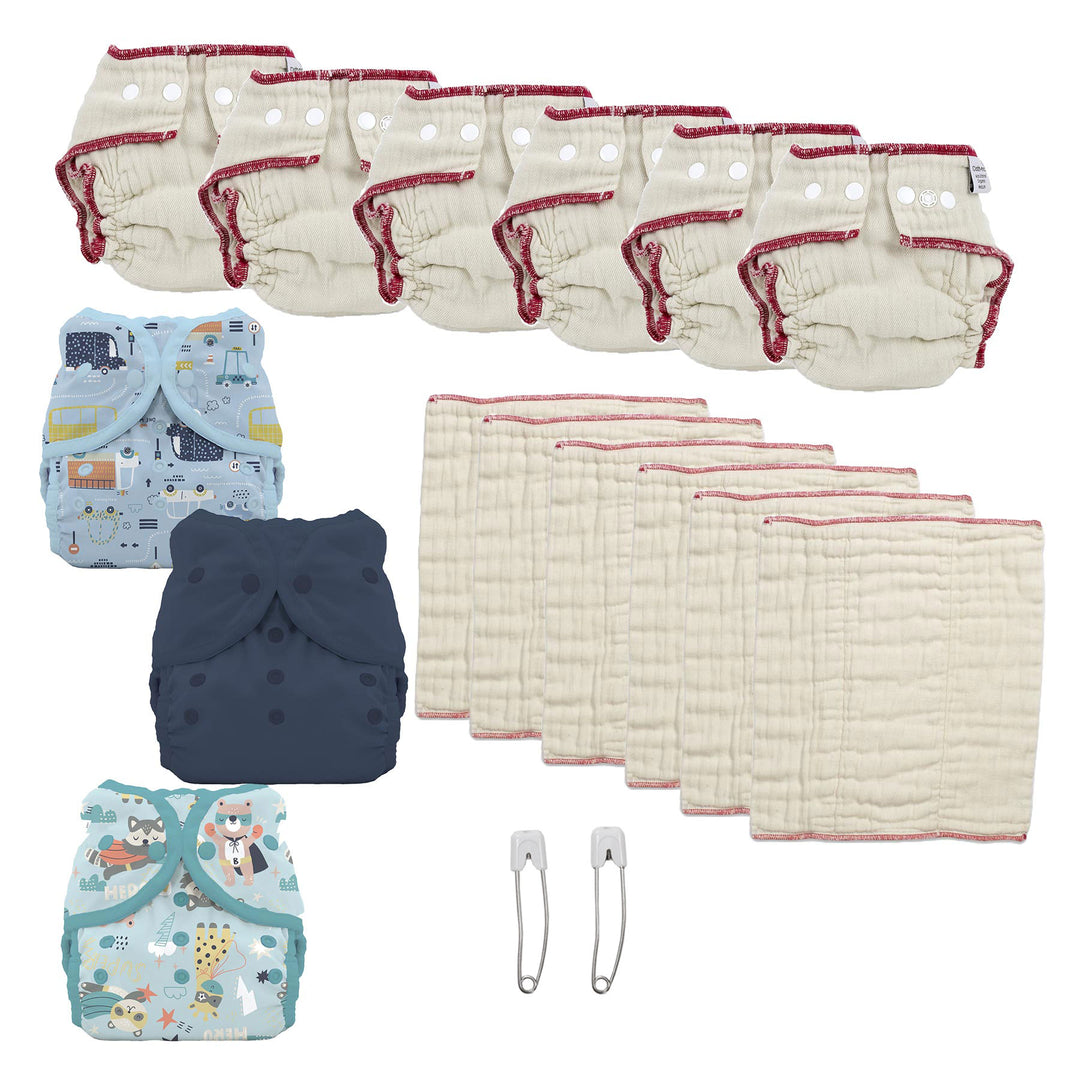 try prefold and fitted cloth diaper kit for a boy