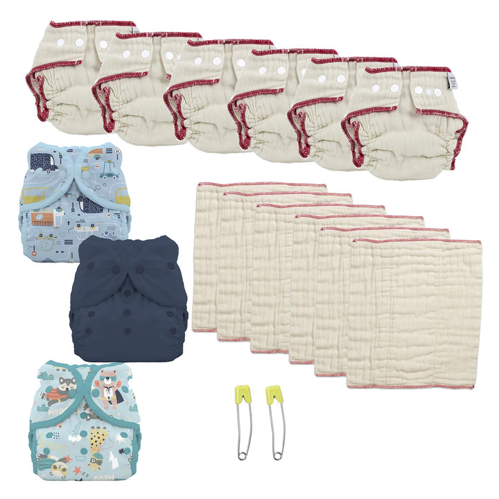 Cloth diaper kit for a 1 year old boy navy blue print diaper cover