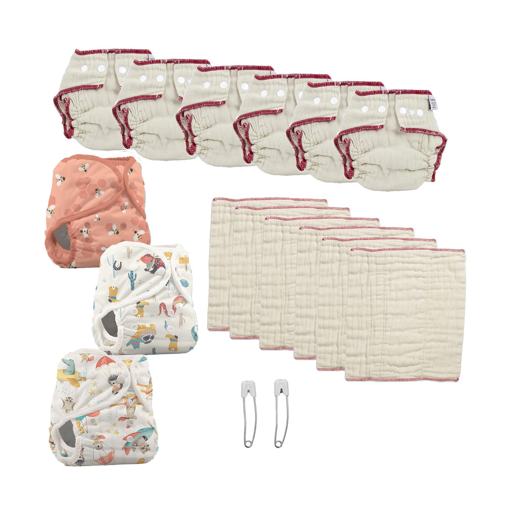 cloth diaper kit with fitted and prefold diapers medium let it be, Reptile Wranglers and Oh Chute prints