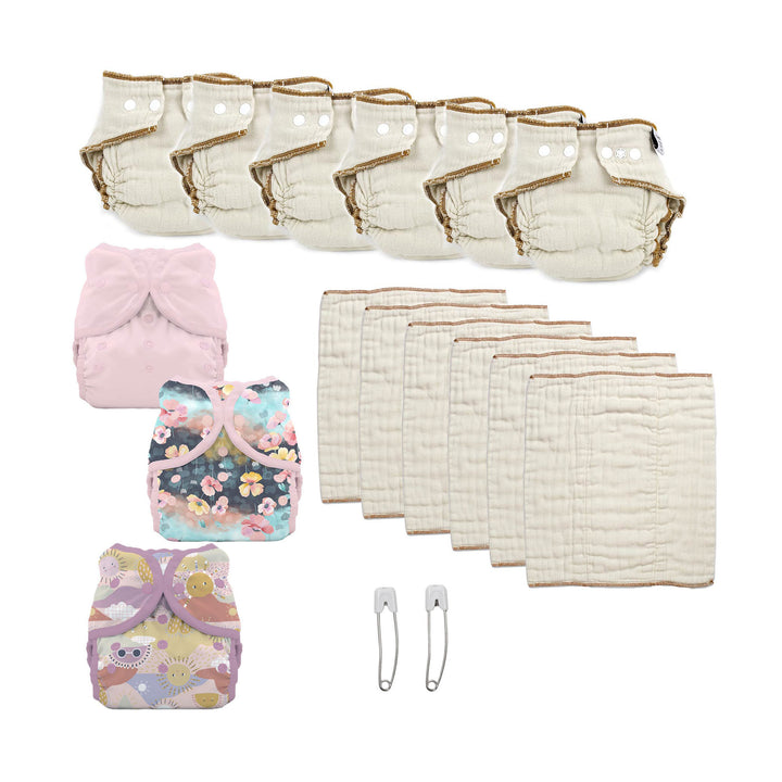 cloth diaper kit for a girl pink and flowers with large prefolds