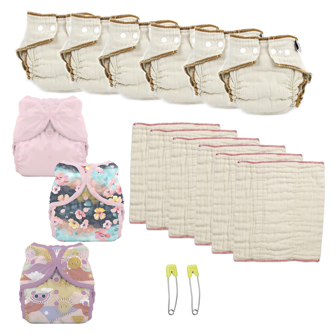 cloth diaper try fitteds and prefolds kit medium girl pinks