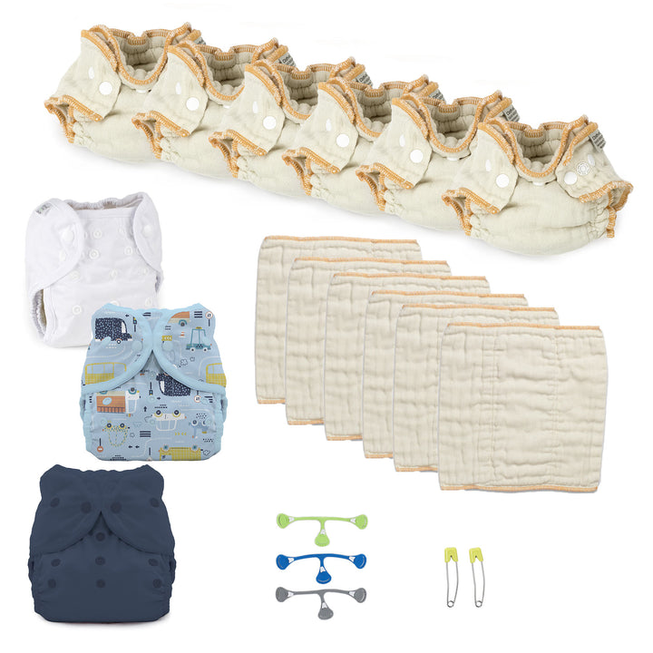 Newborn natural cloth diapers kit for a boy