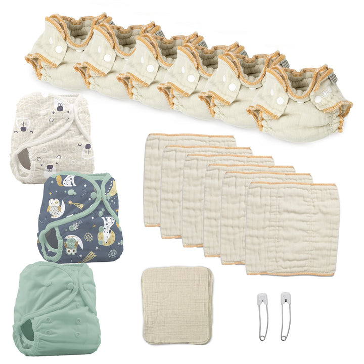 Newborn cloth diaper try both kit with bearly hoot and jade diaper covers