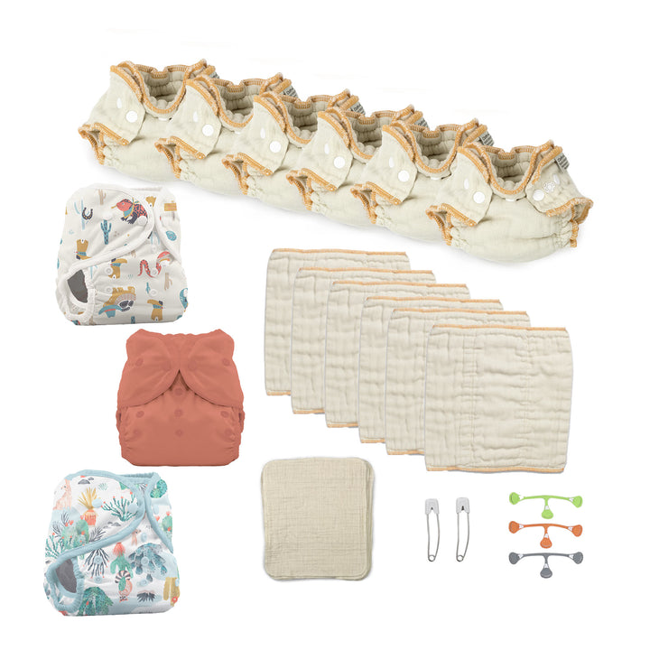 Newborn try both cloth diapers kit with fitteds and prefolds and western prints