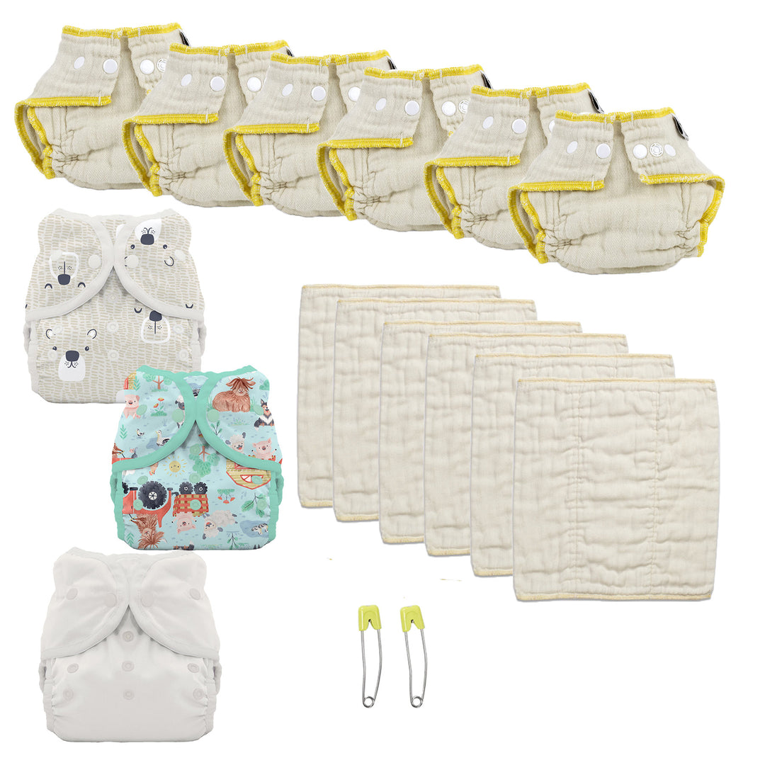 Infant cloth diaper kit try both gender neutral bear farm print