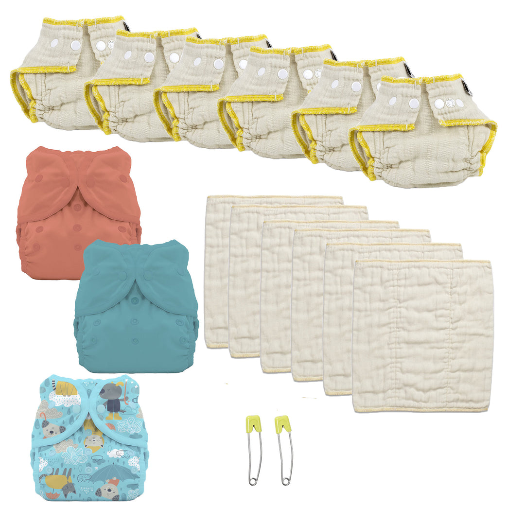 Infant cloth diaper kit try both solid colors gender neutral