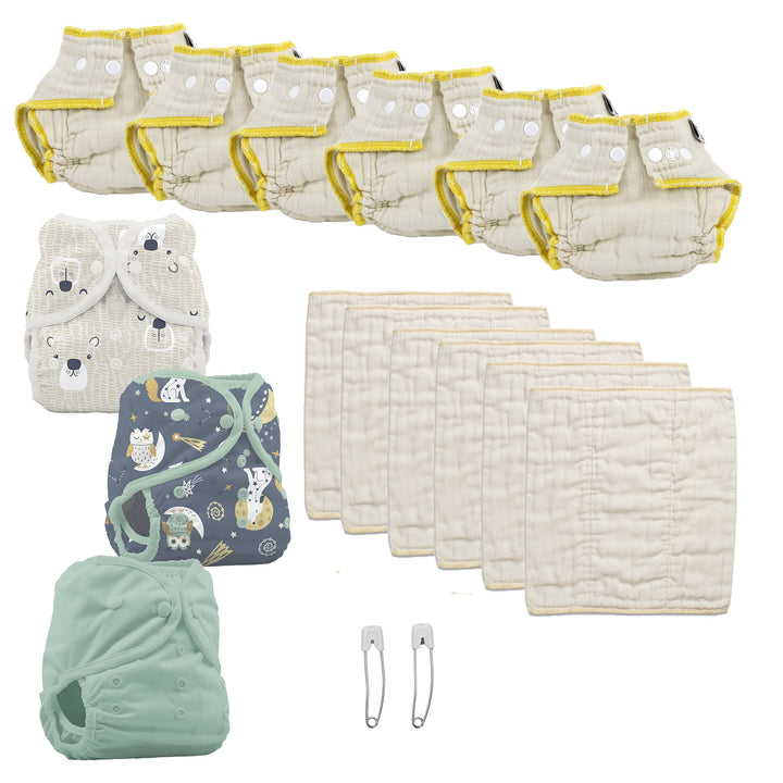 cloth diaper try it kit with prefolds and fitted diapers bearly hoot n howl and jade diaper covers