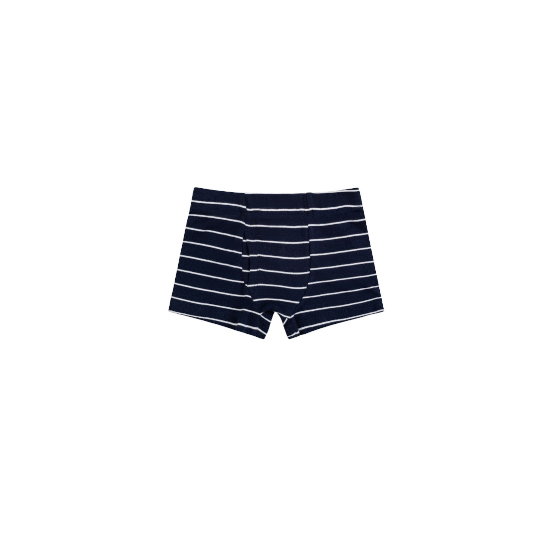 Navy blue boxer briefs with white stripes Under the Nile organic cotton