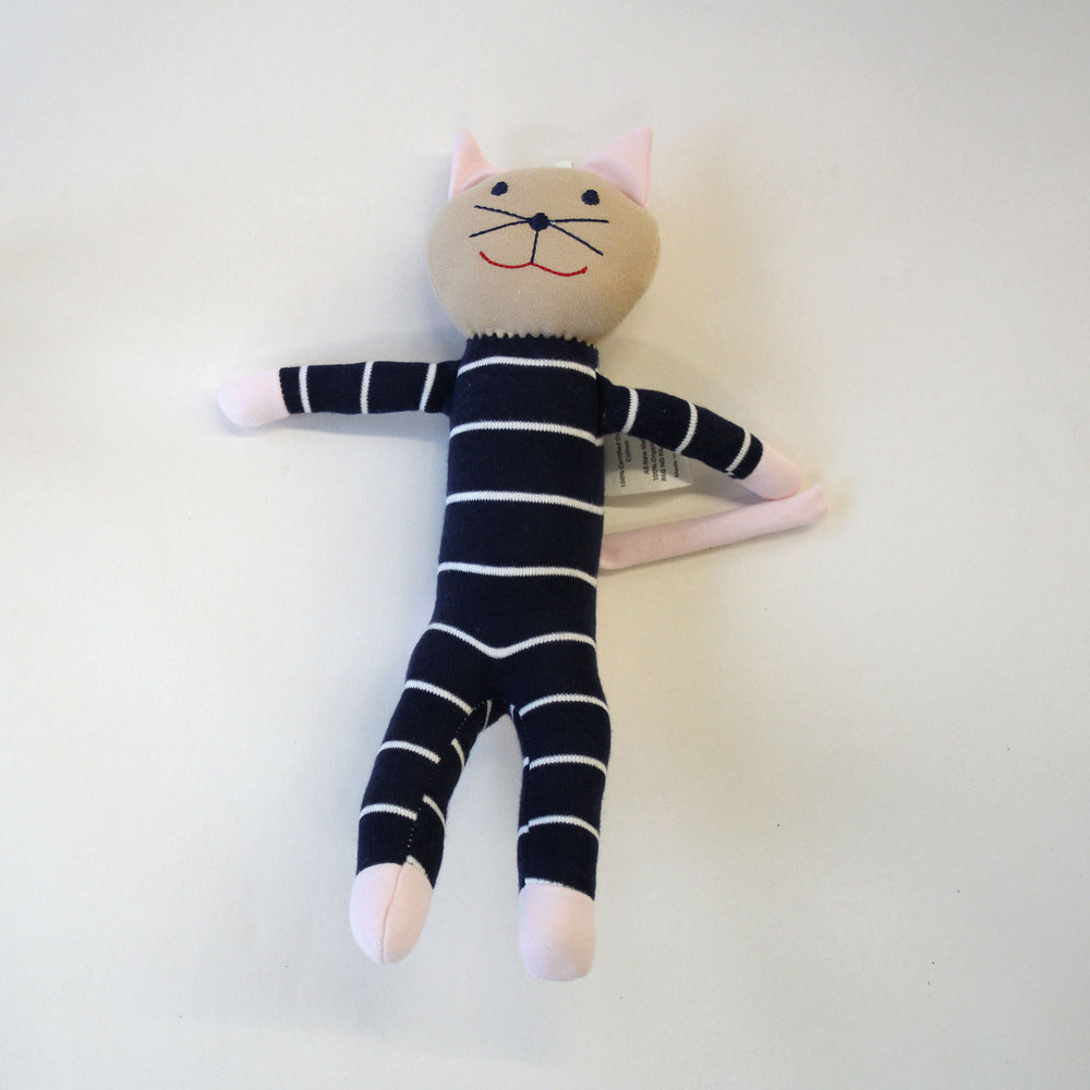 Under the Nile organic cotton baby toy Cat-shaped plush toy with striped body 