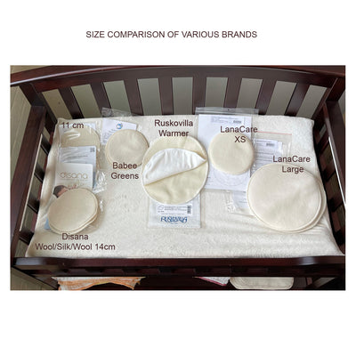 Disana wool and silk nursing pads size comparison