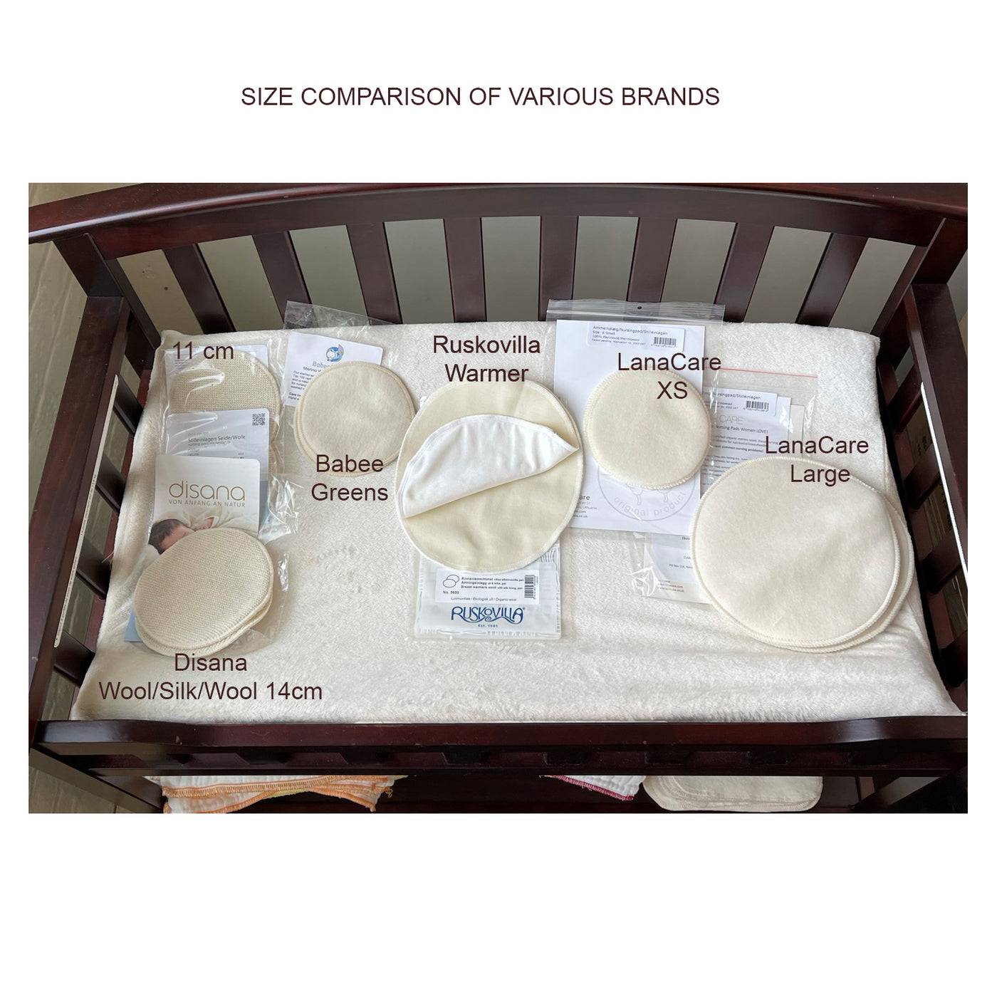 Lanacare wool nursing pads size comparison