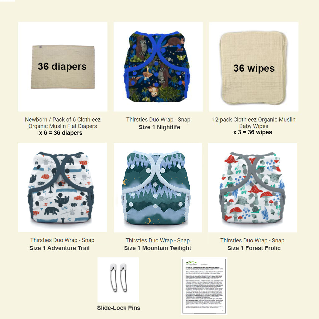 Economy setup kit for cloth diapering a newborn baby