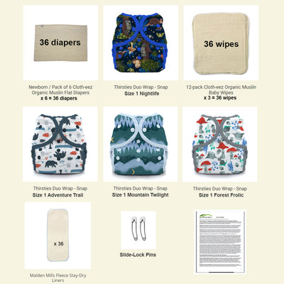 newborn economy stay-dry cloth diapers kit