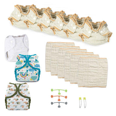 try cloth diapers kit for a newborn with rainbow and prefolds and Workhorse